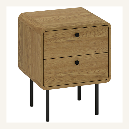 Rovenmere oak two-drawer bedside table