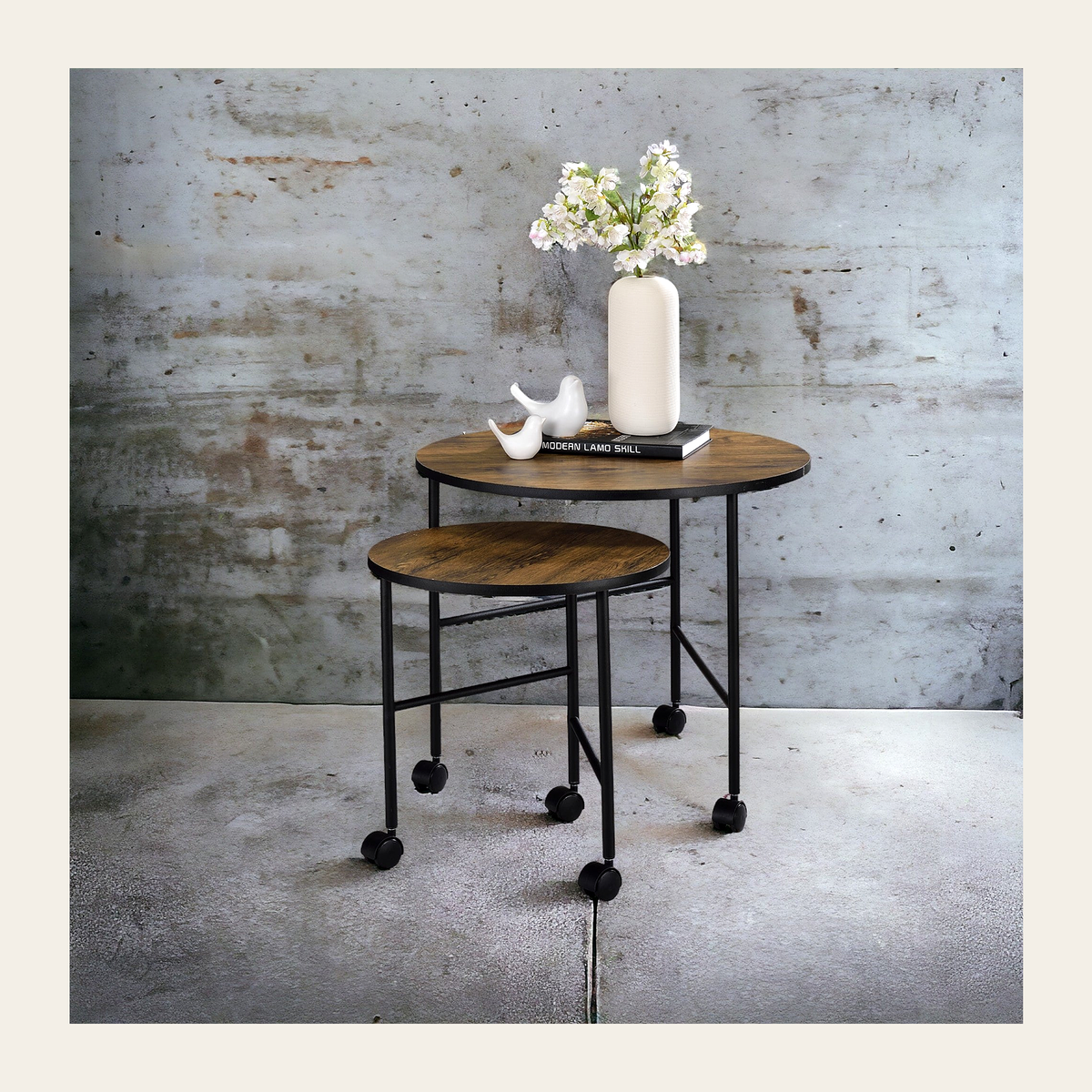 Oblis Vintage Oak Nesting Table Set – Rovenmere Home