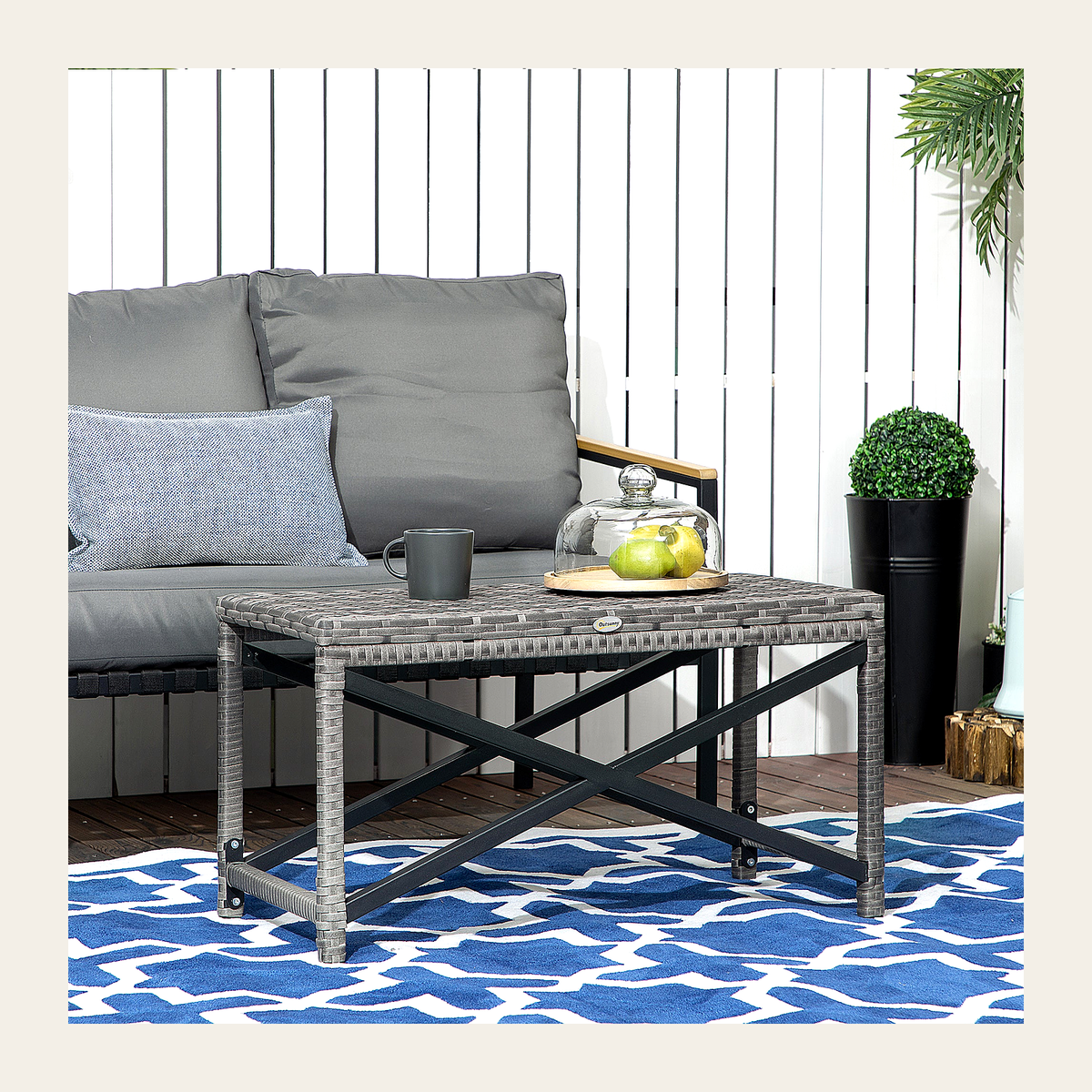 Woven Rattan Outdoor Coffee Table – Grey – Rovenmere Home