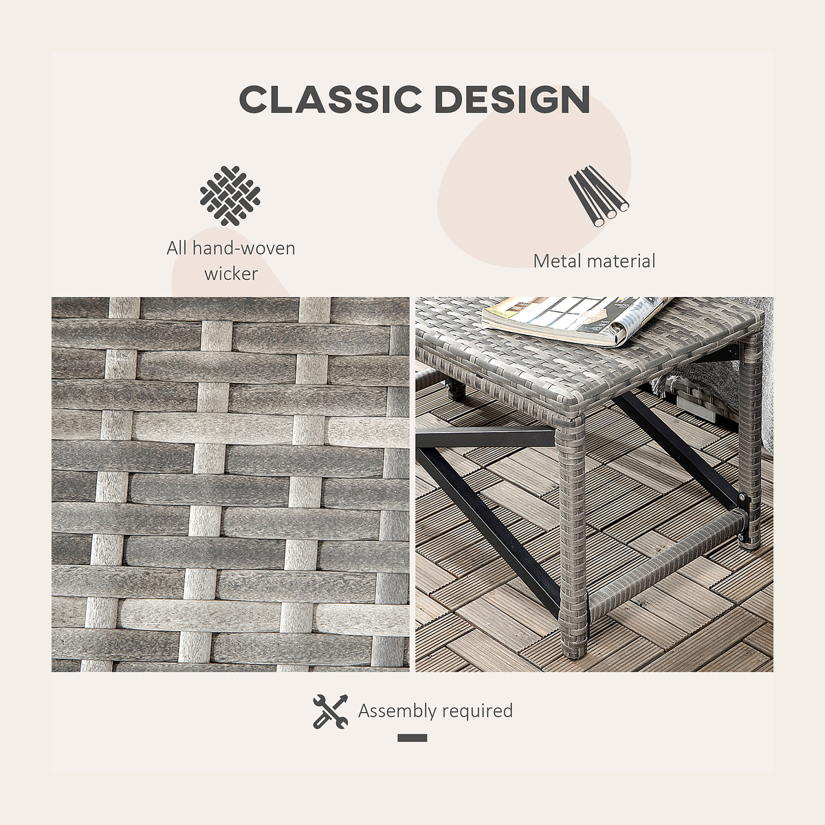 Woven Rattan Outdoor Coffee Table – Grey – Rovenmere Home