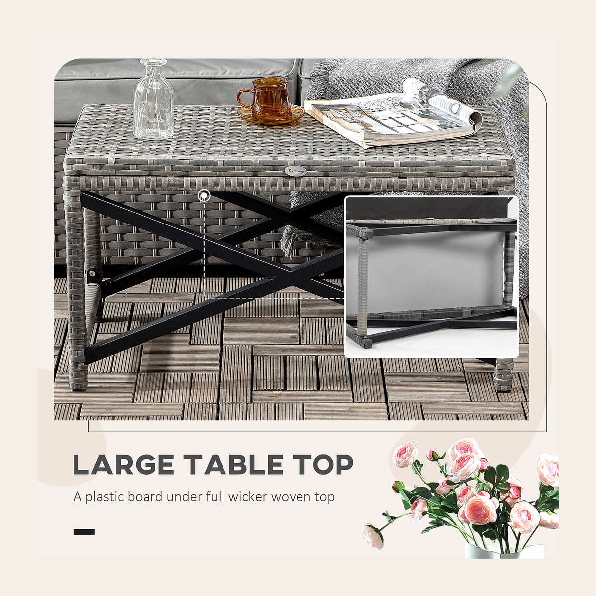 Woven Rattan Outdoor Coffee Table – Grey – Rovenmere Home