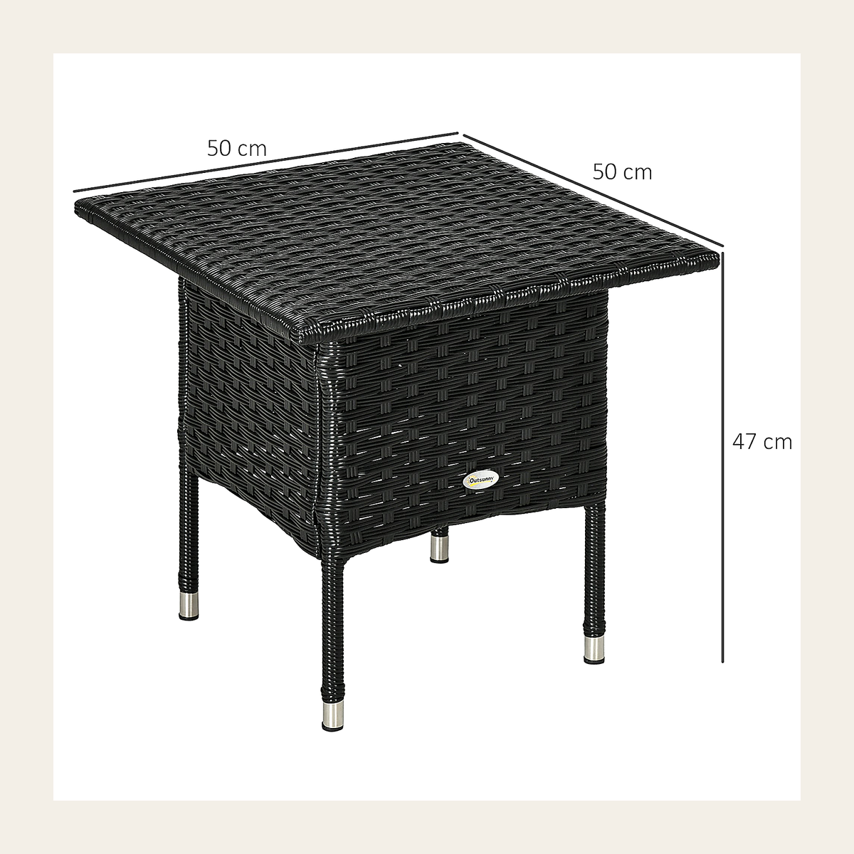 Woven Rattan Outdoor Side Table – Black – Rovenmere Home