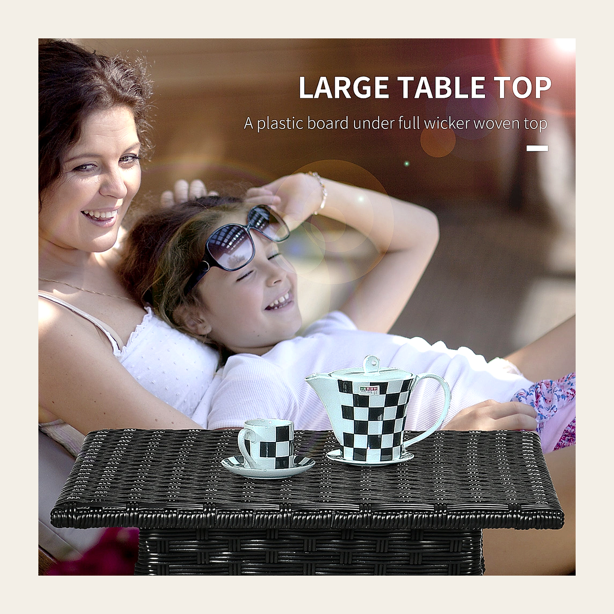 Woven Rattan Outdoor Side Table – Black – Rovenmere Home