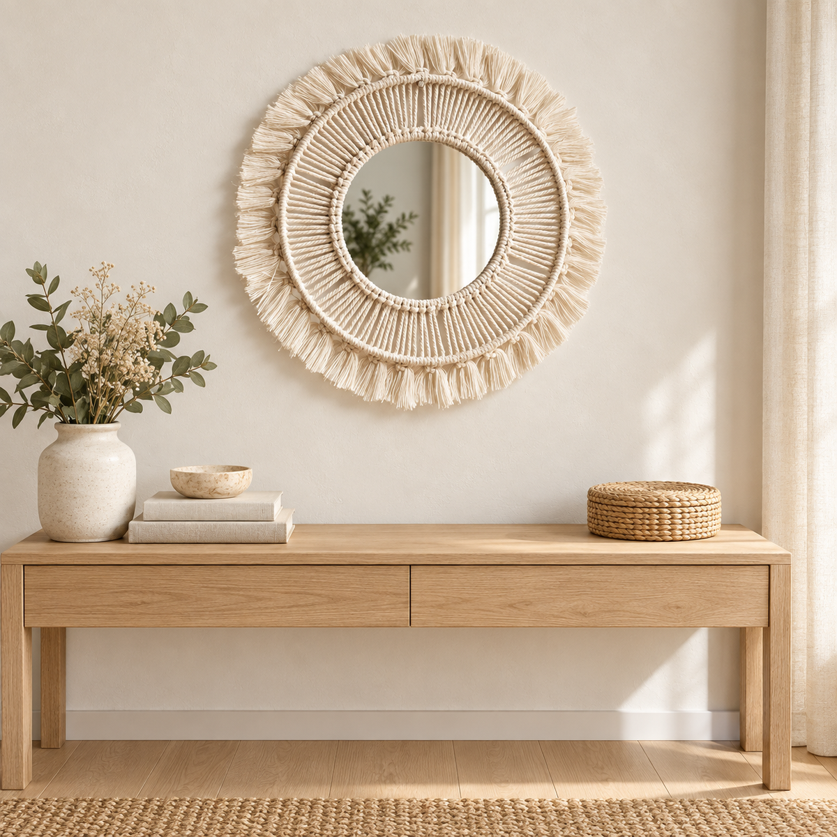Woven rope wall mirror