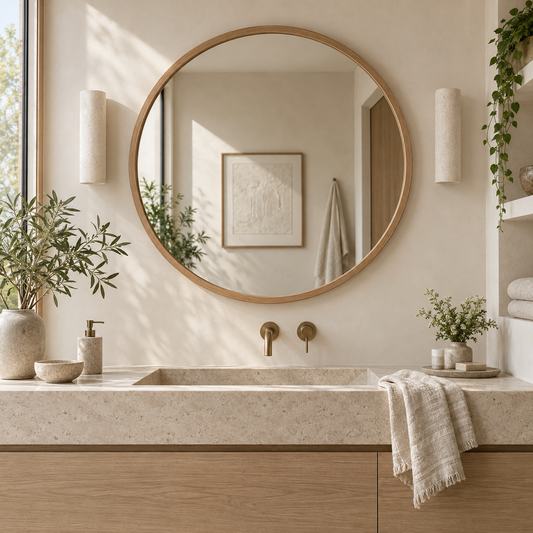 Round natural wood wall mirror