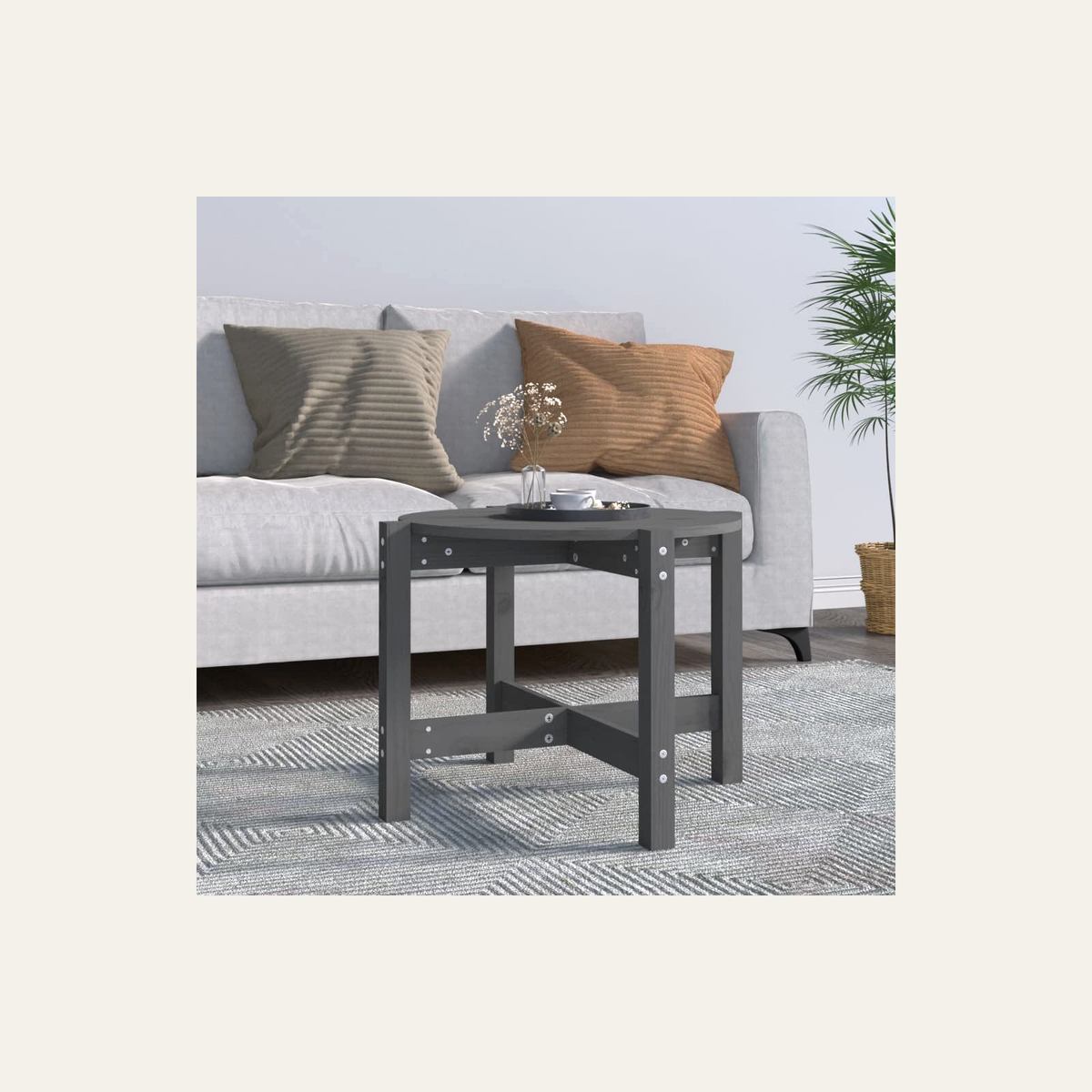 Rovenmere round solid pine coffee table grey