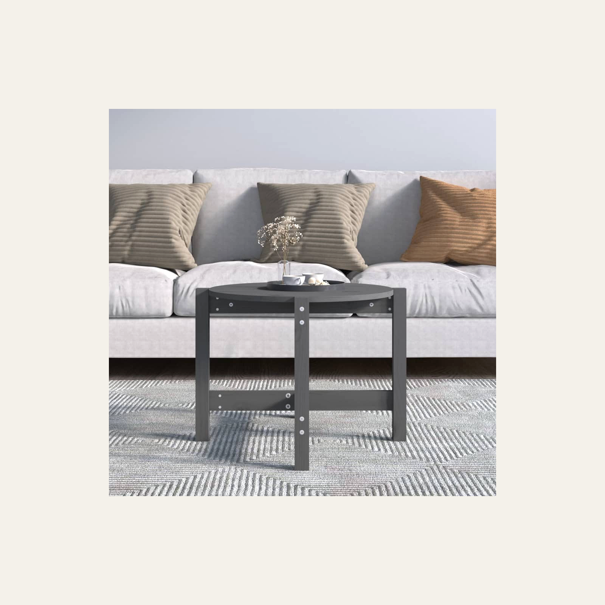 Rovenmere round solid pine coffee table grey