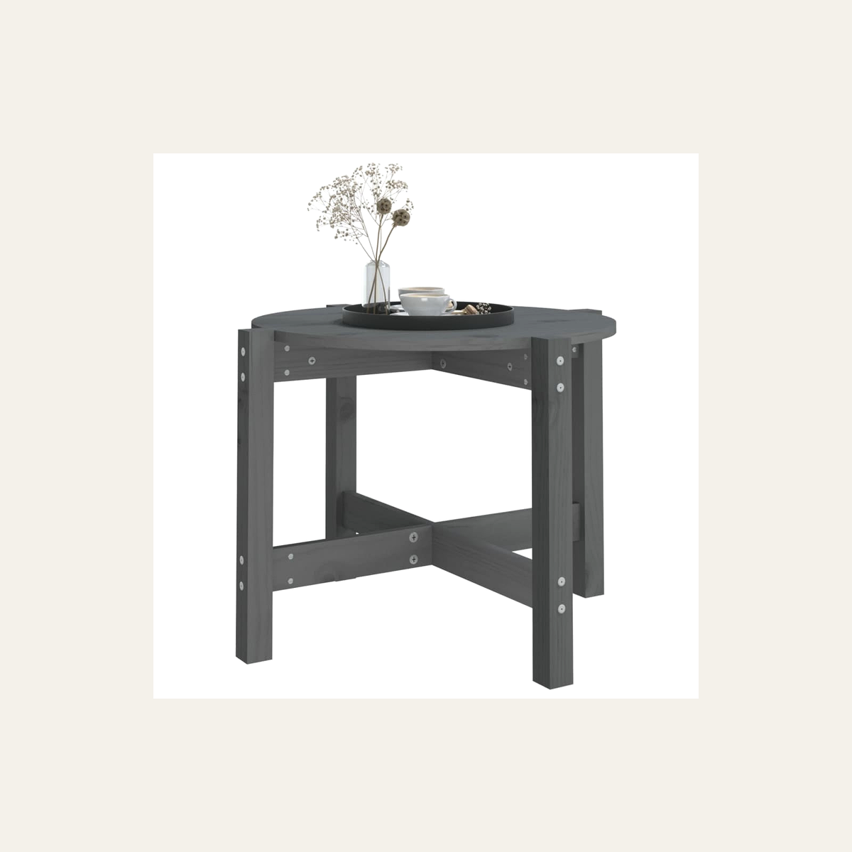 Rovenmere round solid pine coffee table grey