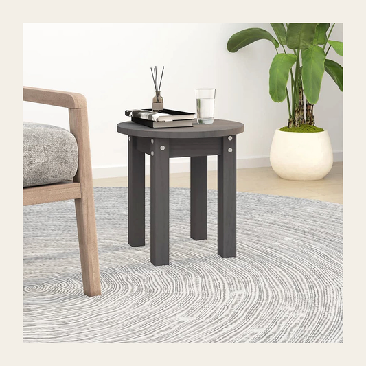 Round Solid Pine Side Table – Grey – Rovenmere Home