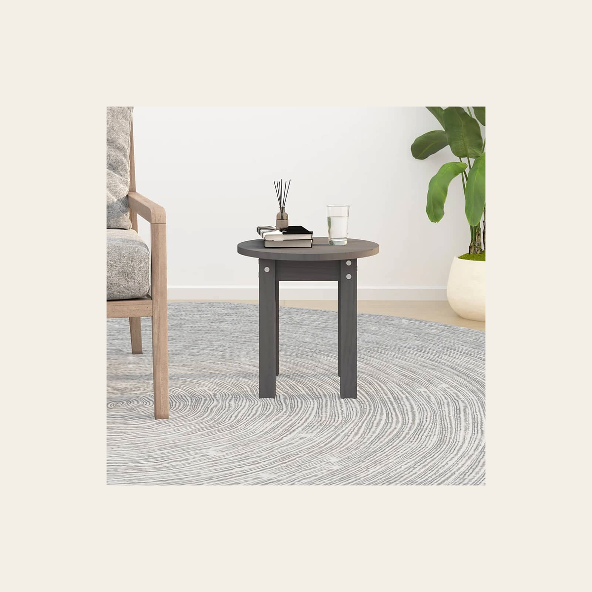 Round Solid Pine Side Table – Grey – Rovenmere Home