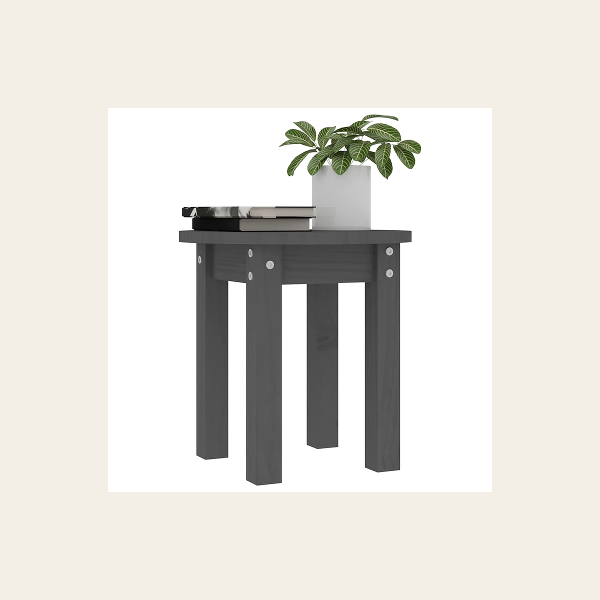 Round Solid Pine Side Table – Grey – Rovenmere Home