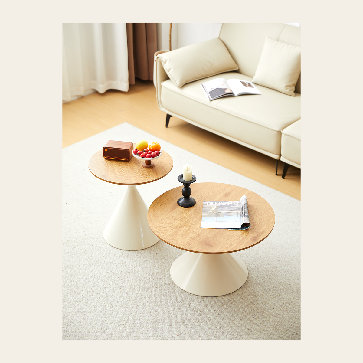 Round White & Wood Coffee Table – Rovenmere Home