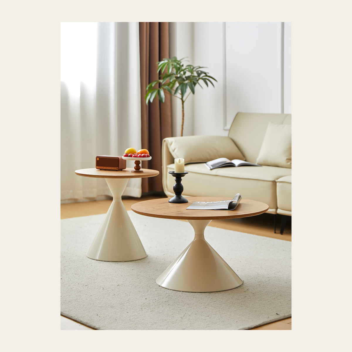 Round White & Wood Coffee Table – Rovenmere Home