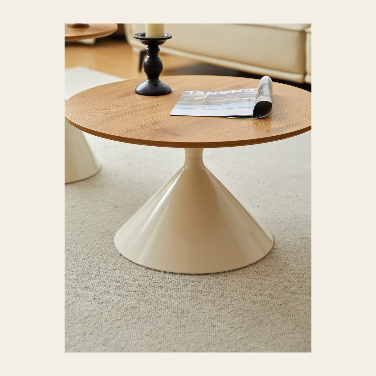Round White & Wood Coffee Table – Rovenmere Home