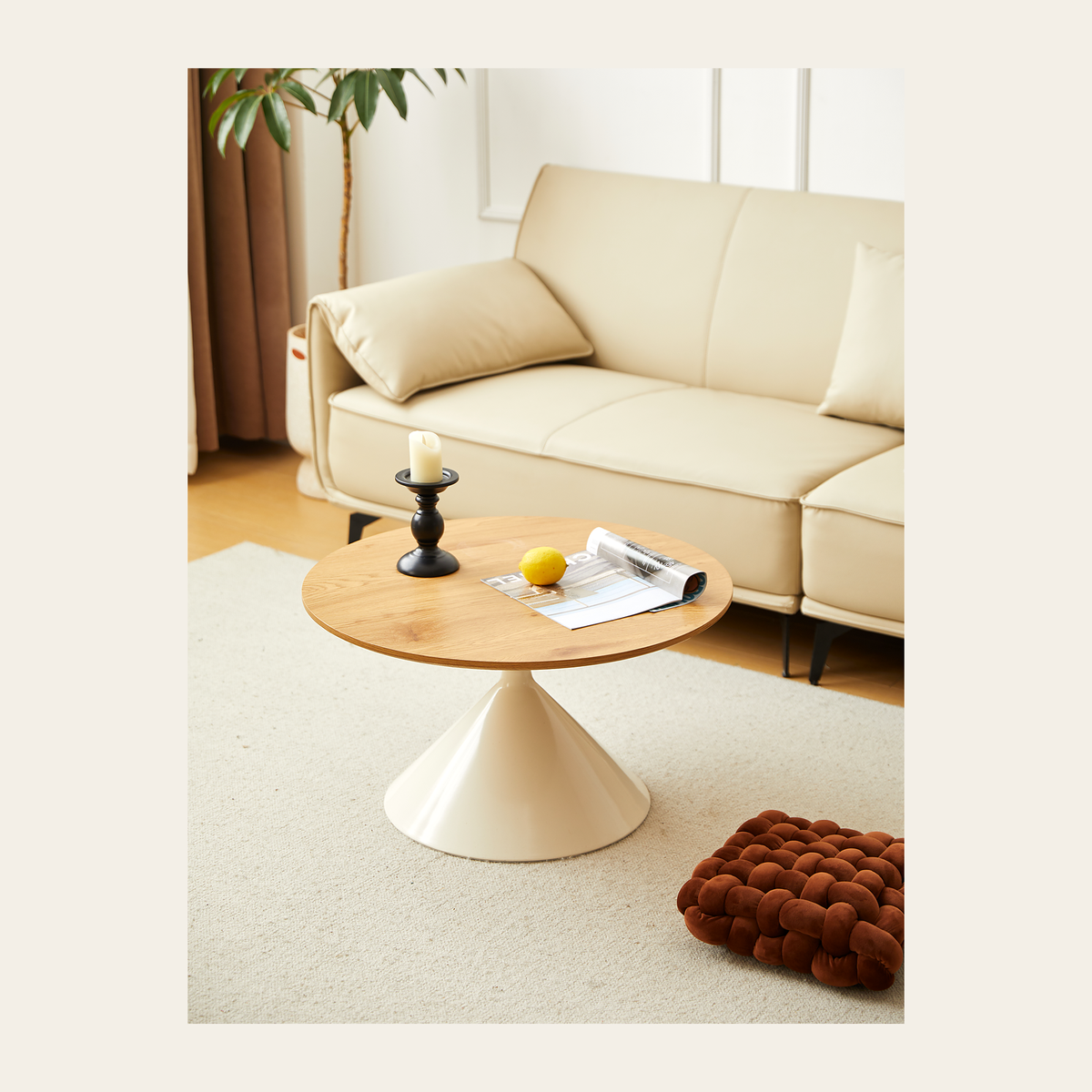 Round White & Wood Coffee Table – Rovenmere Home