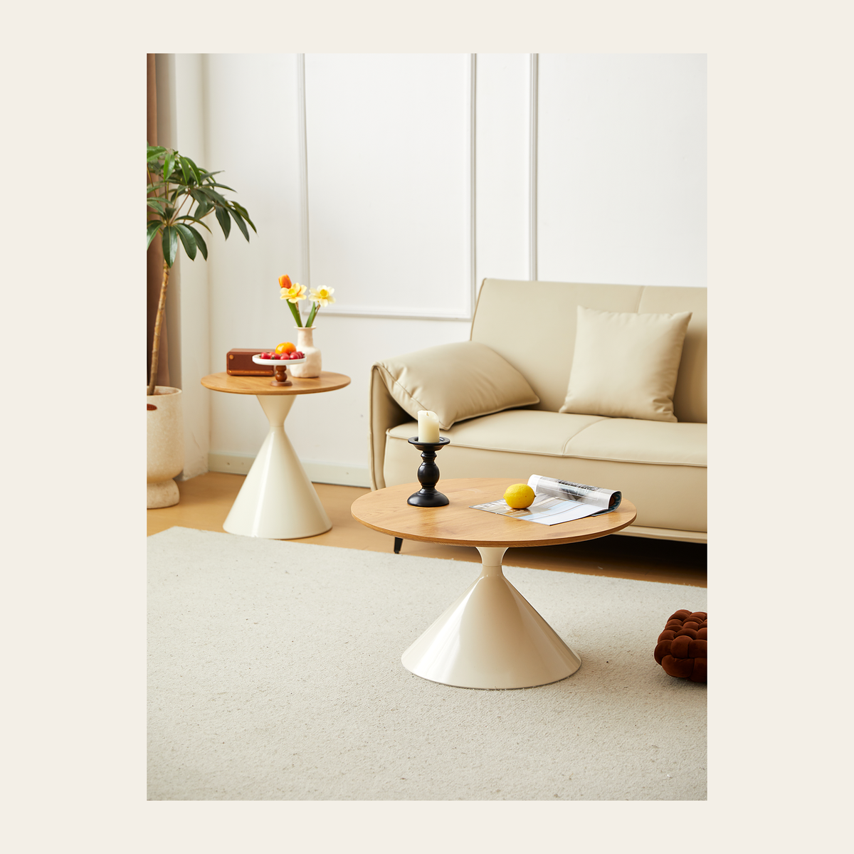 Round White & Wood Coffee Table – Rovenmere Home