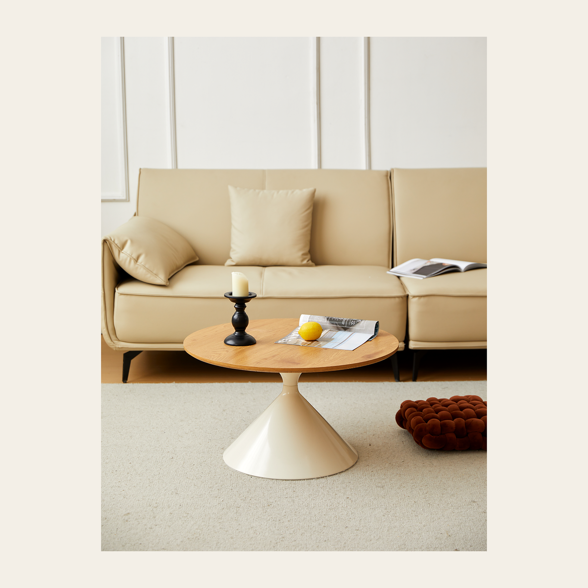 Round White & Wood Coffee Table – Rovenmere Home