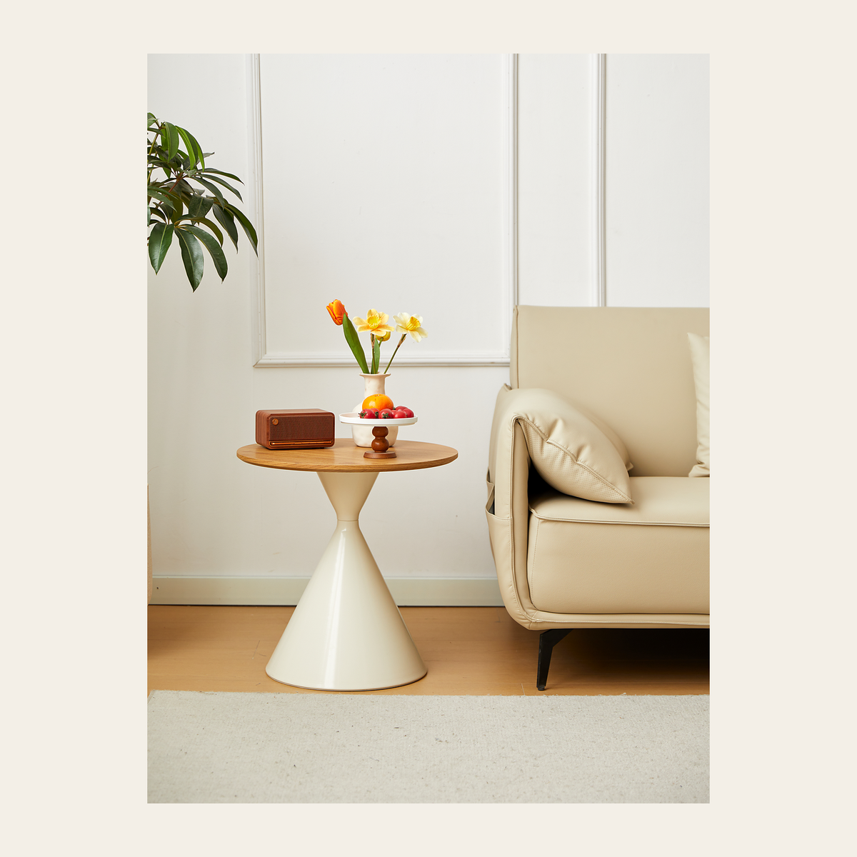 Round White & Wood Coffee Table – Rovenmere Home