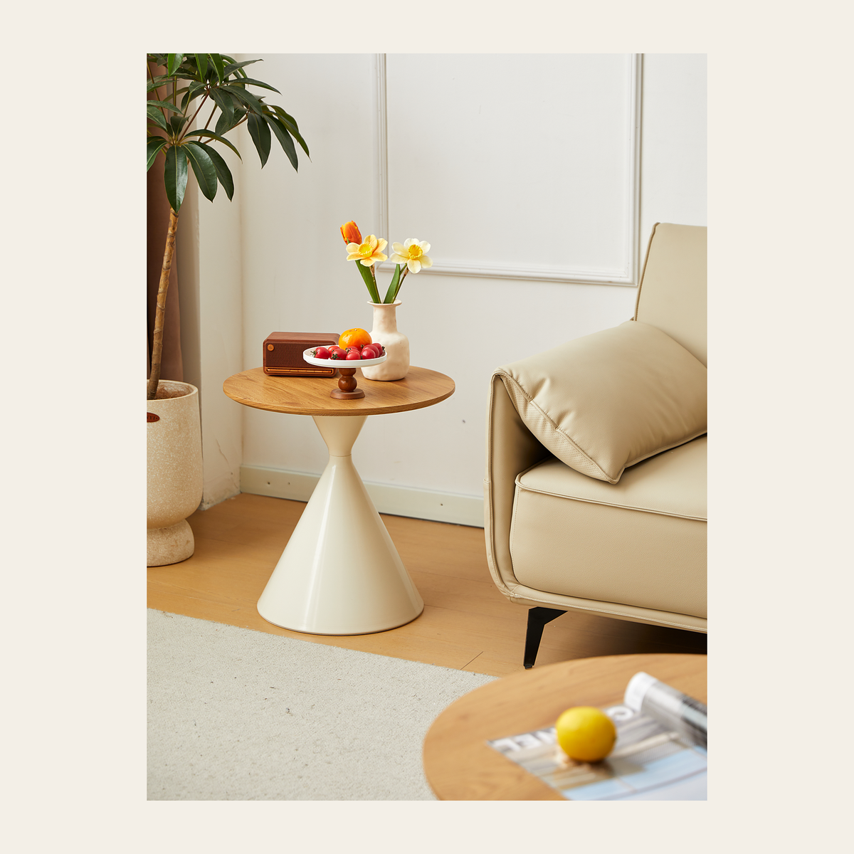 Round White & Wood Coffee Table – Rovenmere Home