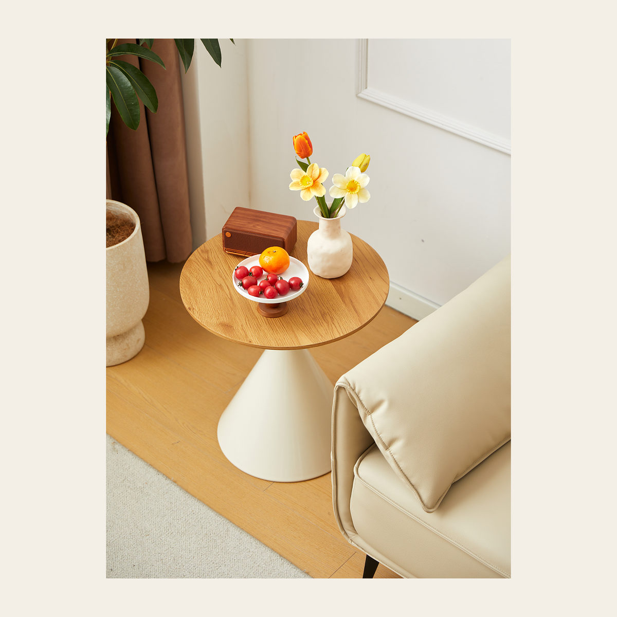 Round White & Wood Coffee Table – Rovenmere Home