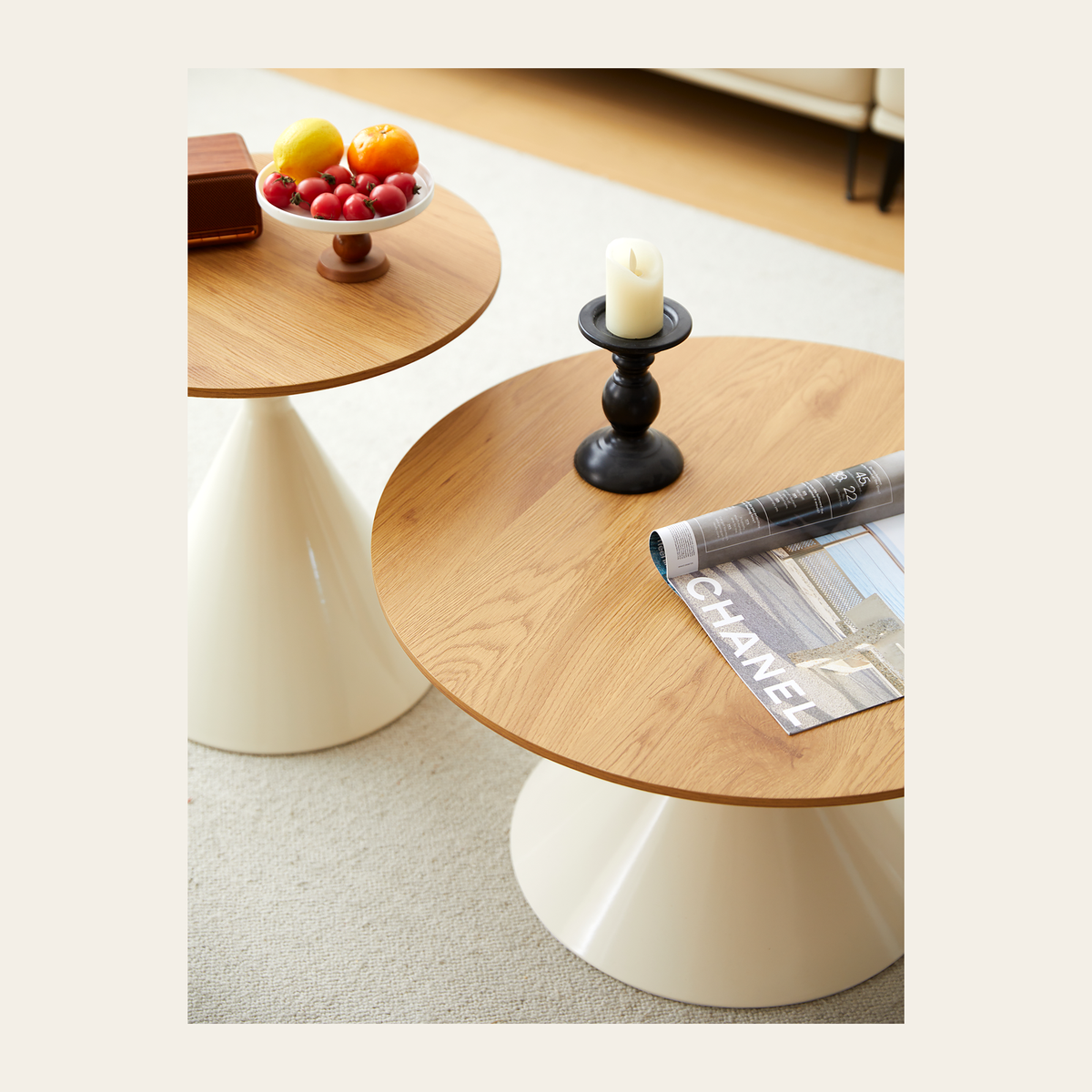 Round White & Wood Coffee Table – Rovenmere Home