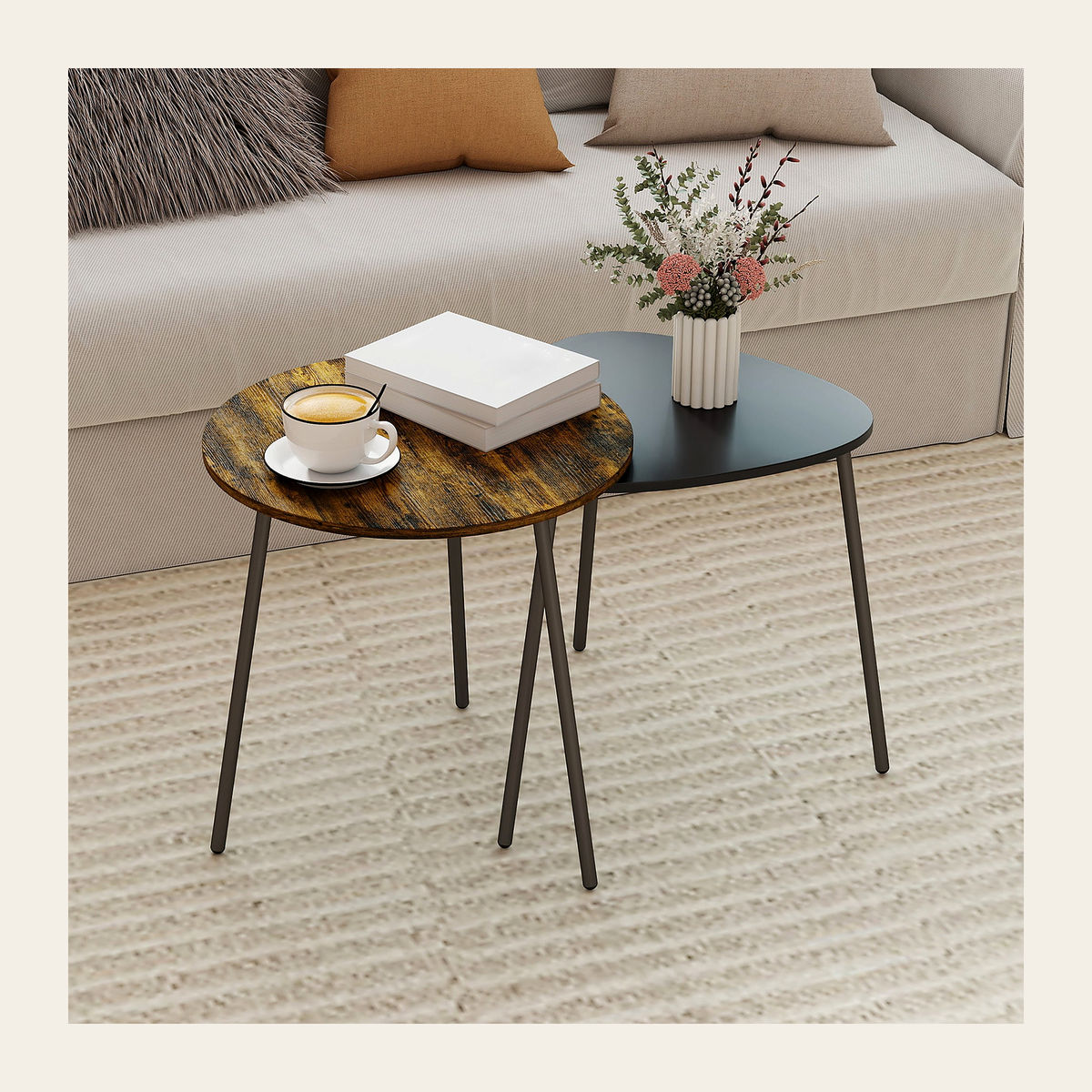 Rustic Brown Nesting Side Tables – Set of 2 – Rovenmere Home