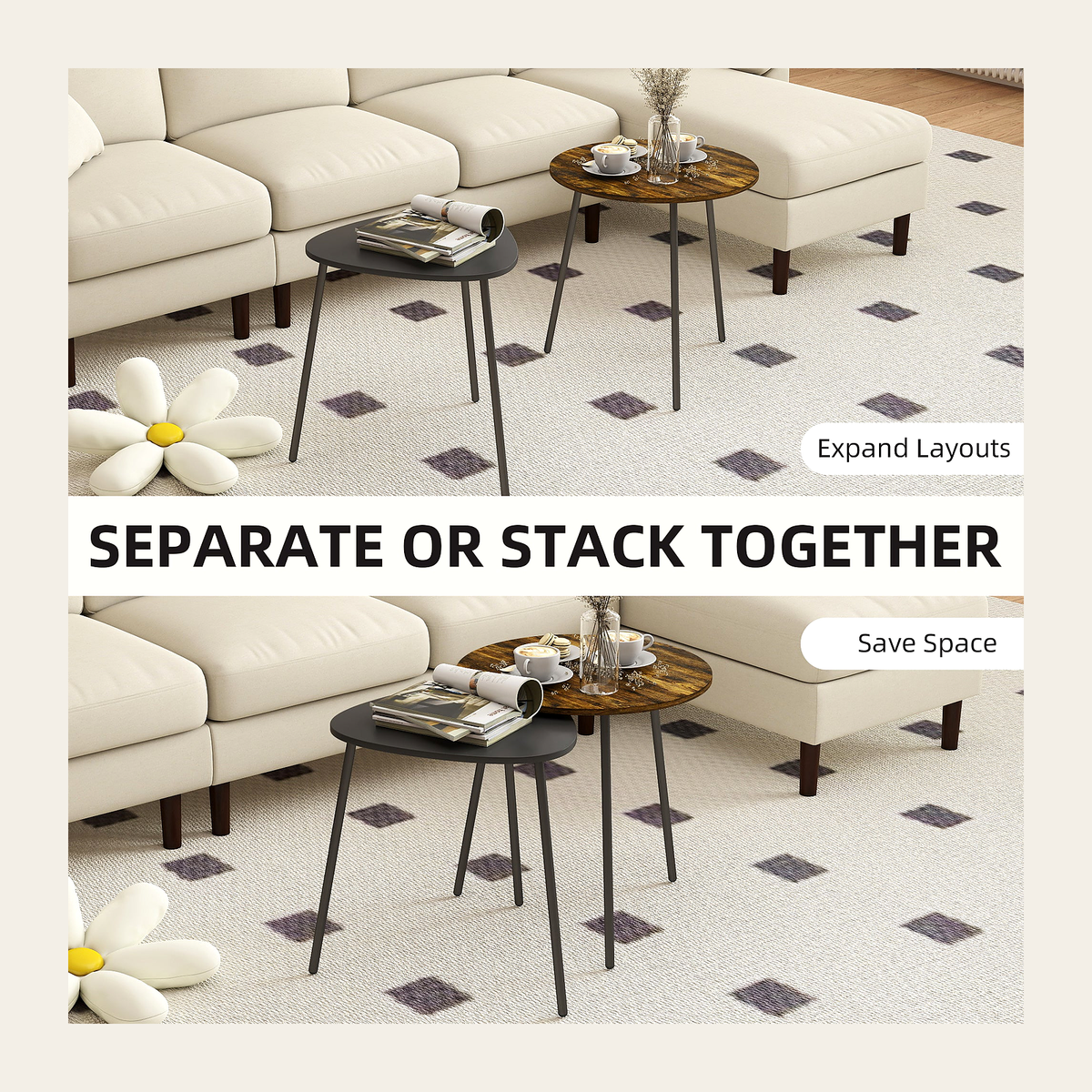 Rustic Brown Nesting Side Tables – Set of 2 – Rovenmere Home