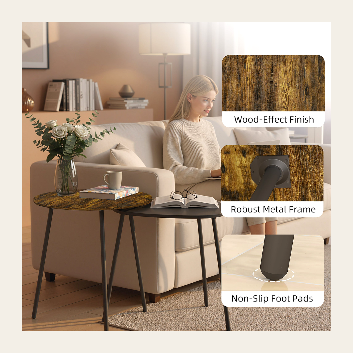 Rustic Brown Nesting Side Tables – Set of 2 – Rovenmere Home