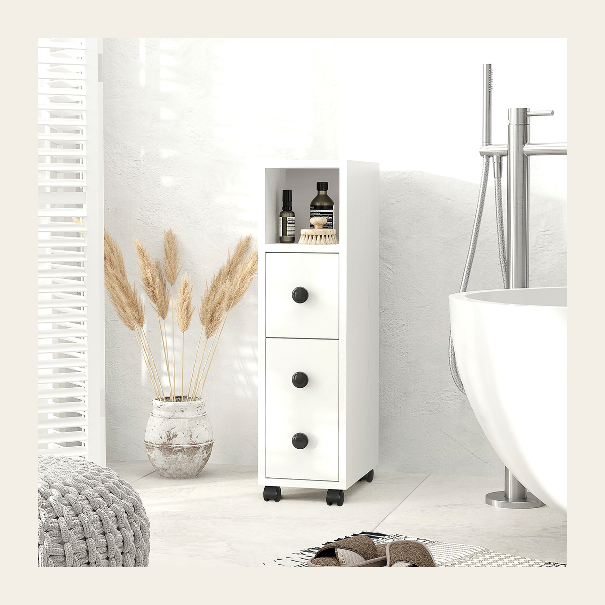 Slimline Bathroom Storage Cabinet – White – Rovenmere Home