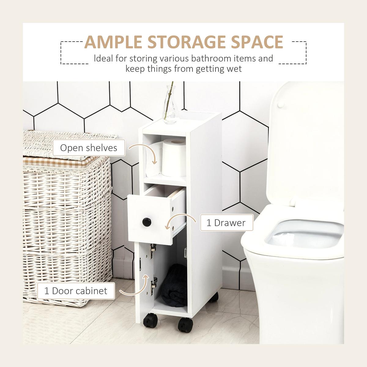 Slimline Bathroom Storage Cabinet – White – Rovenmere Home
