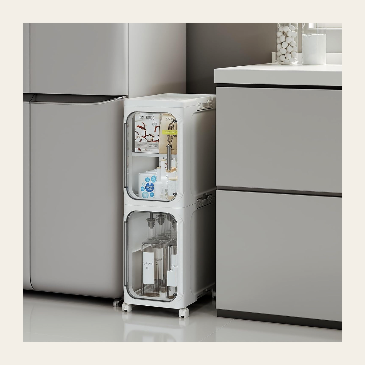 Slimline Two-Tier Storage Cabinet – White – Rovenmere Home