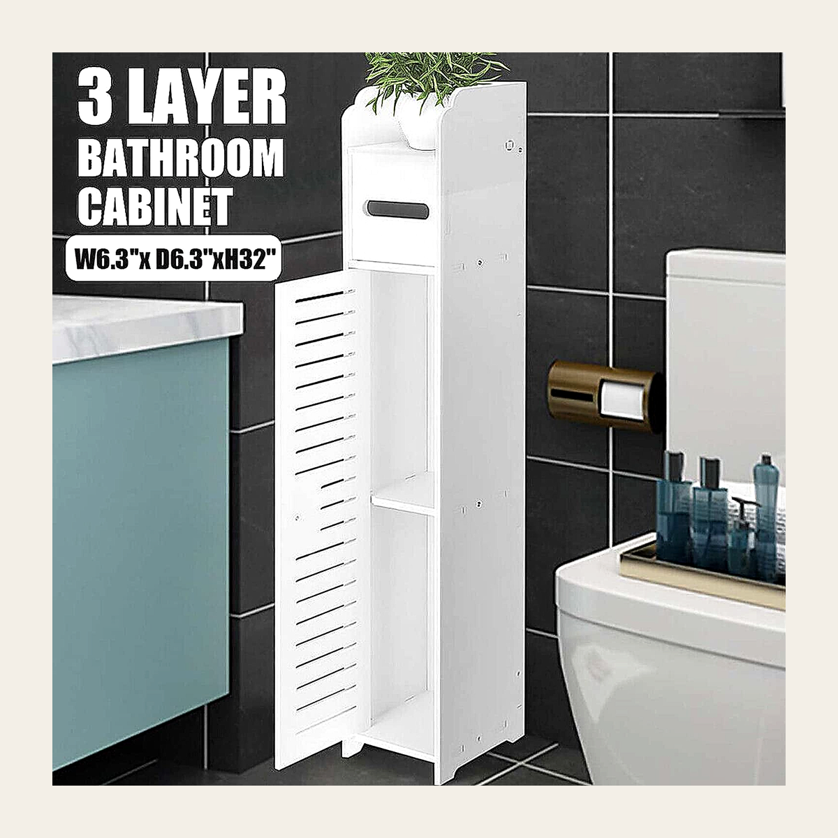 Tall Slimline Bathroom Storage Cabinet – White – Rovenmere Home