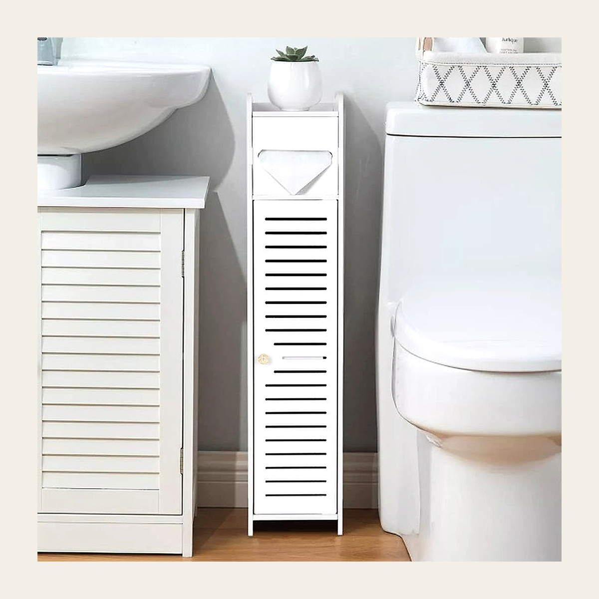 Tall Slimline Bathroom Storage Cabinet – White – Rovenmere Home