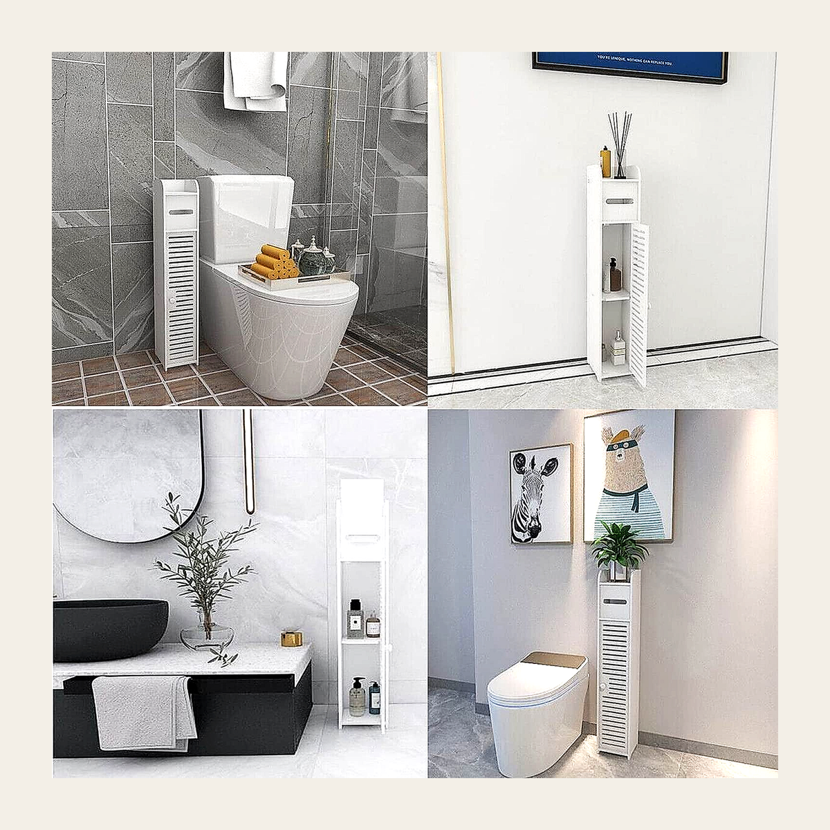 Tall Slimline Bathroom Storage Cabinet – White – Rovenmere Home