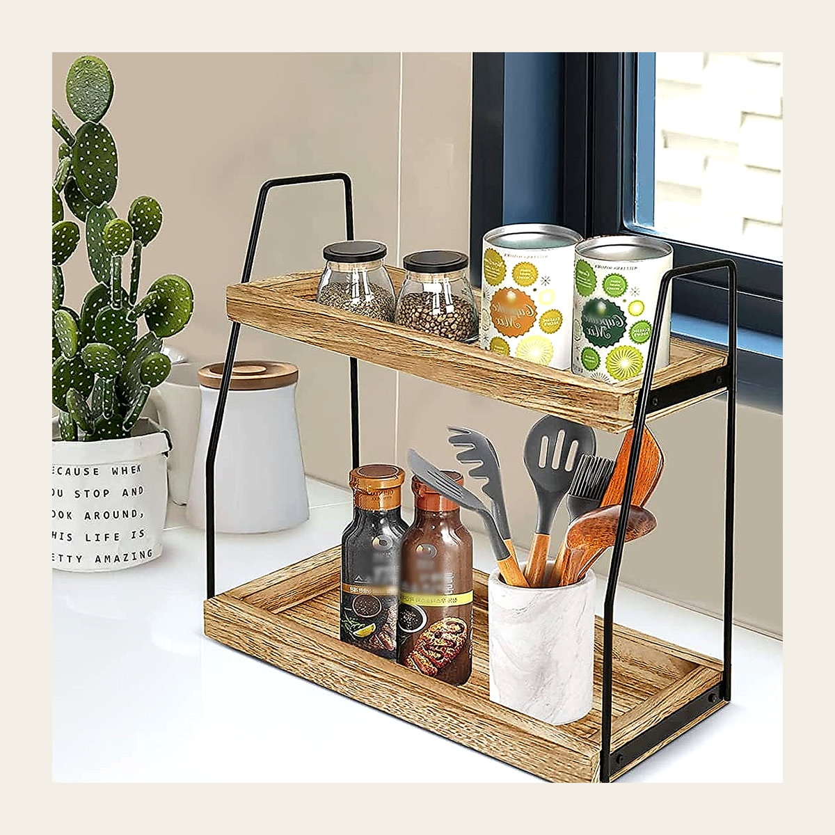Two-Tier Wooden Display & Storage Shelf – Rovenmere Home