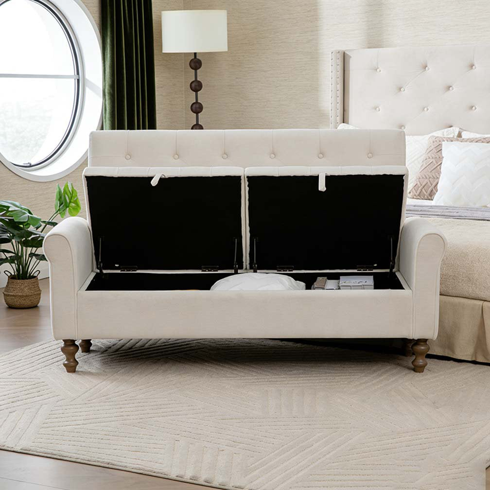 Upholstered double-lid storage bench