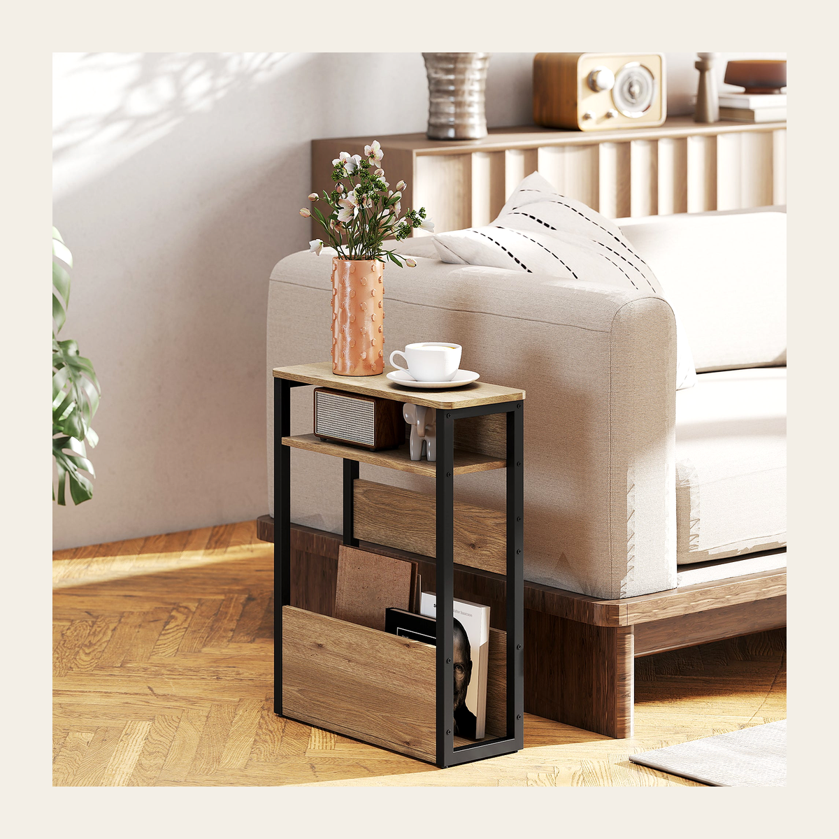 Walnut & Black Slim Side Table – Rovenmere Home