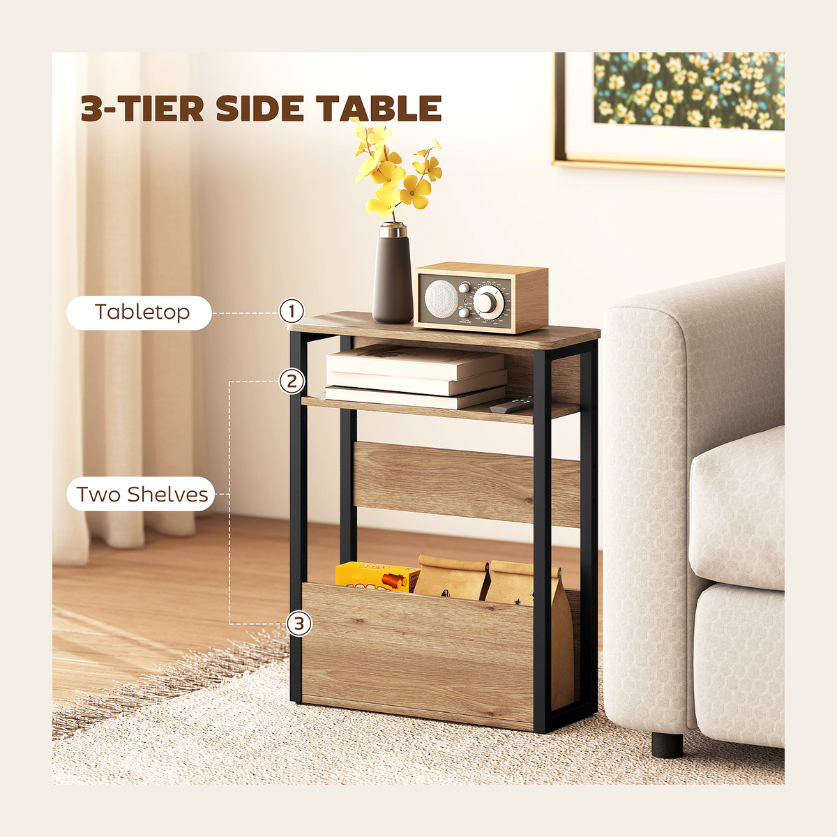 Walnut & Black Slim Side Table – Rovenmere Home