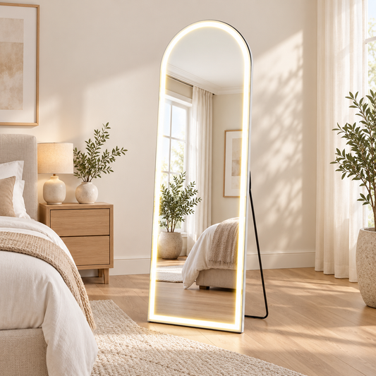 White arched full-length mirror