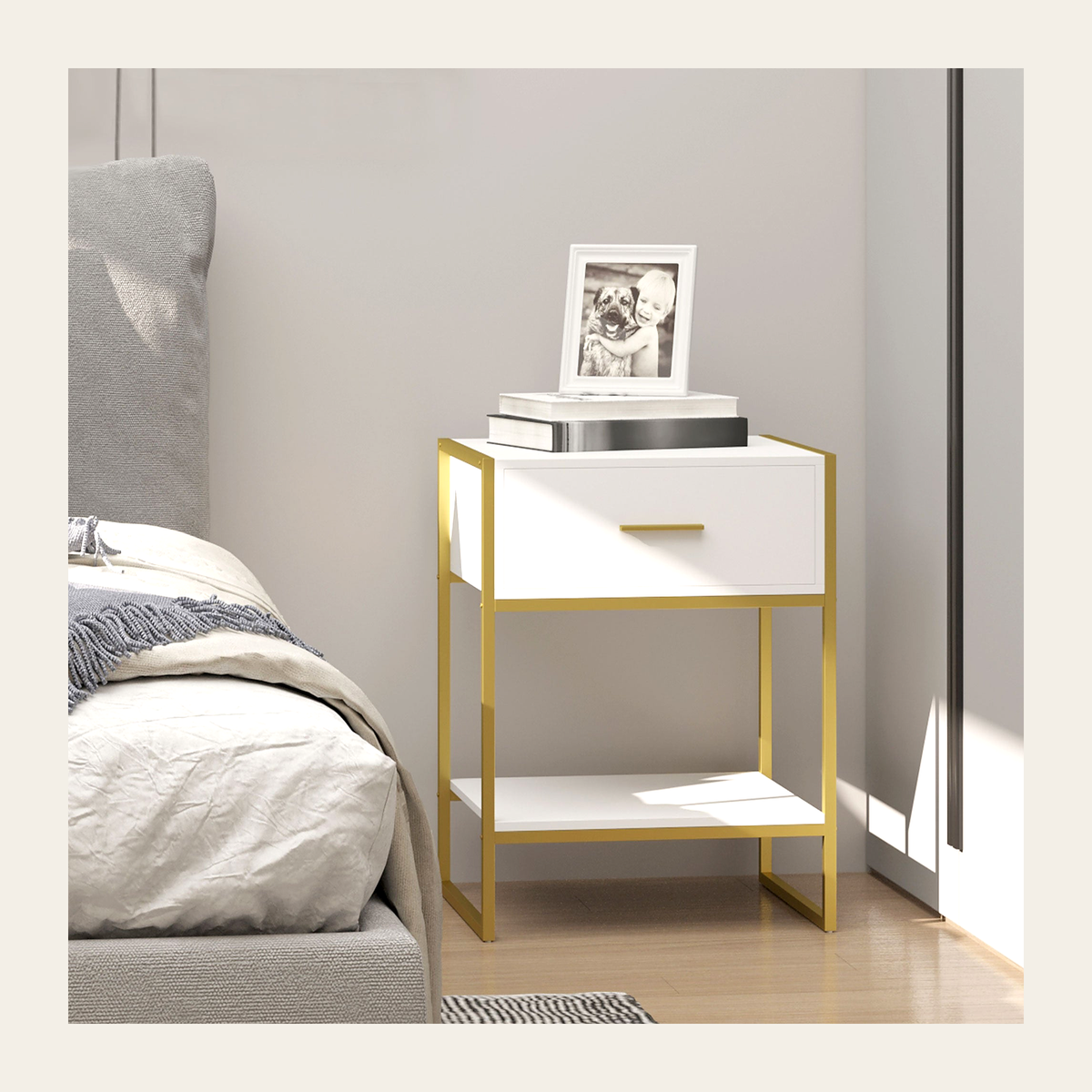 White & Gold Bedside Cabinet – Rovenmere Home