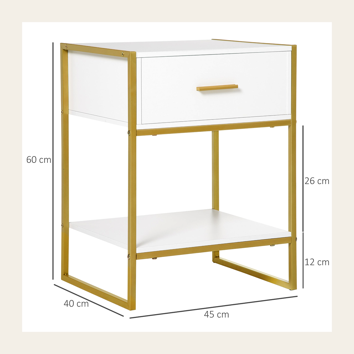 White & Gold Bedside Cabinet – Rovenmere Home