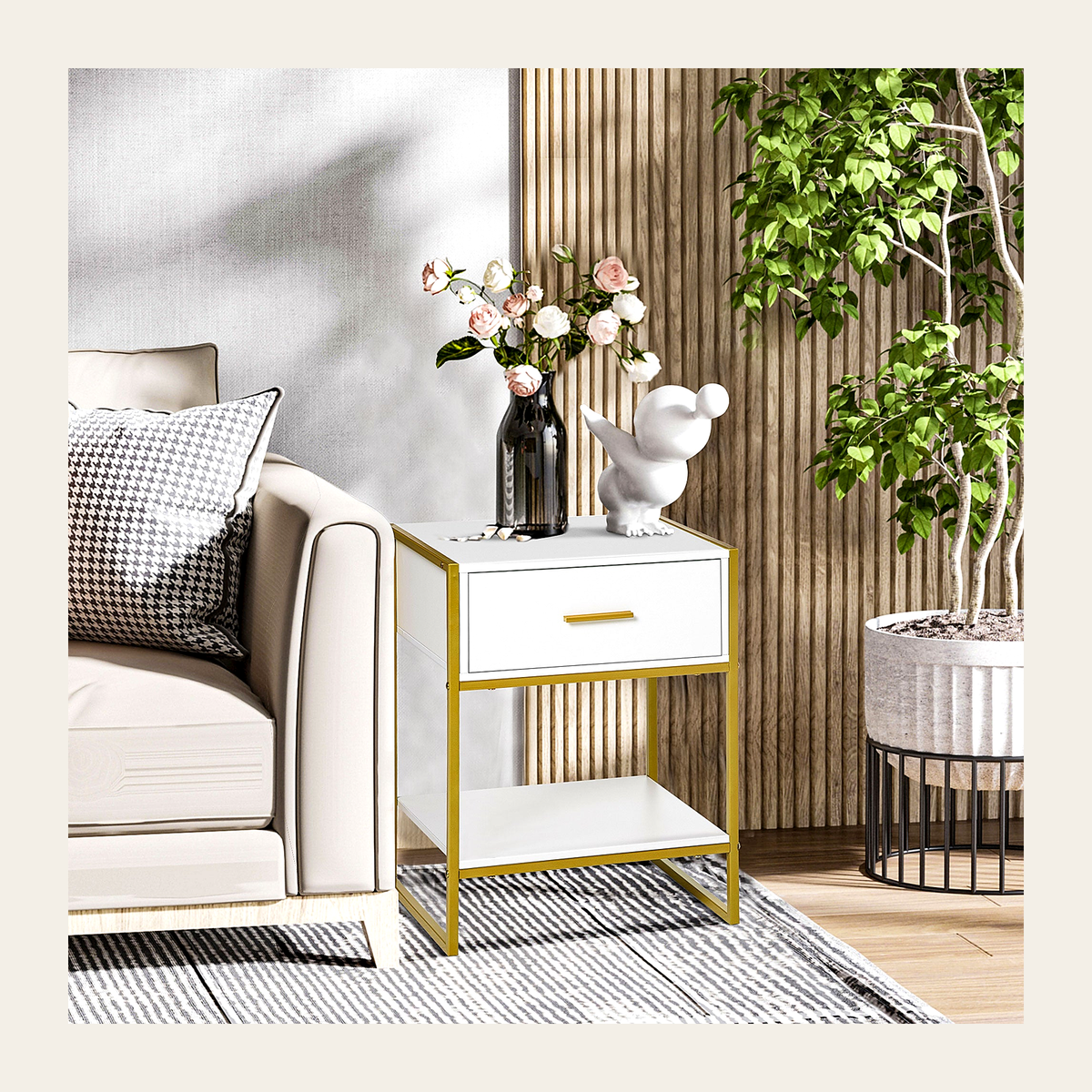 White & Gold Bedside Cabinet – Rovenmere Home