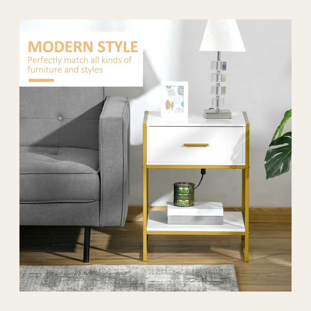 White & Gold Bedside Cabinet – Rovenmere Home