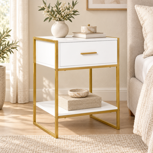 White and gold bedside cabinet