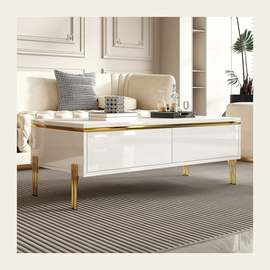 White High-Gloss Coffee Table with Storage – Rovenmere Home