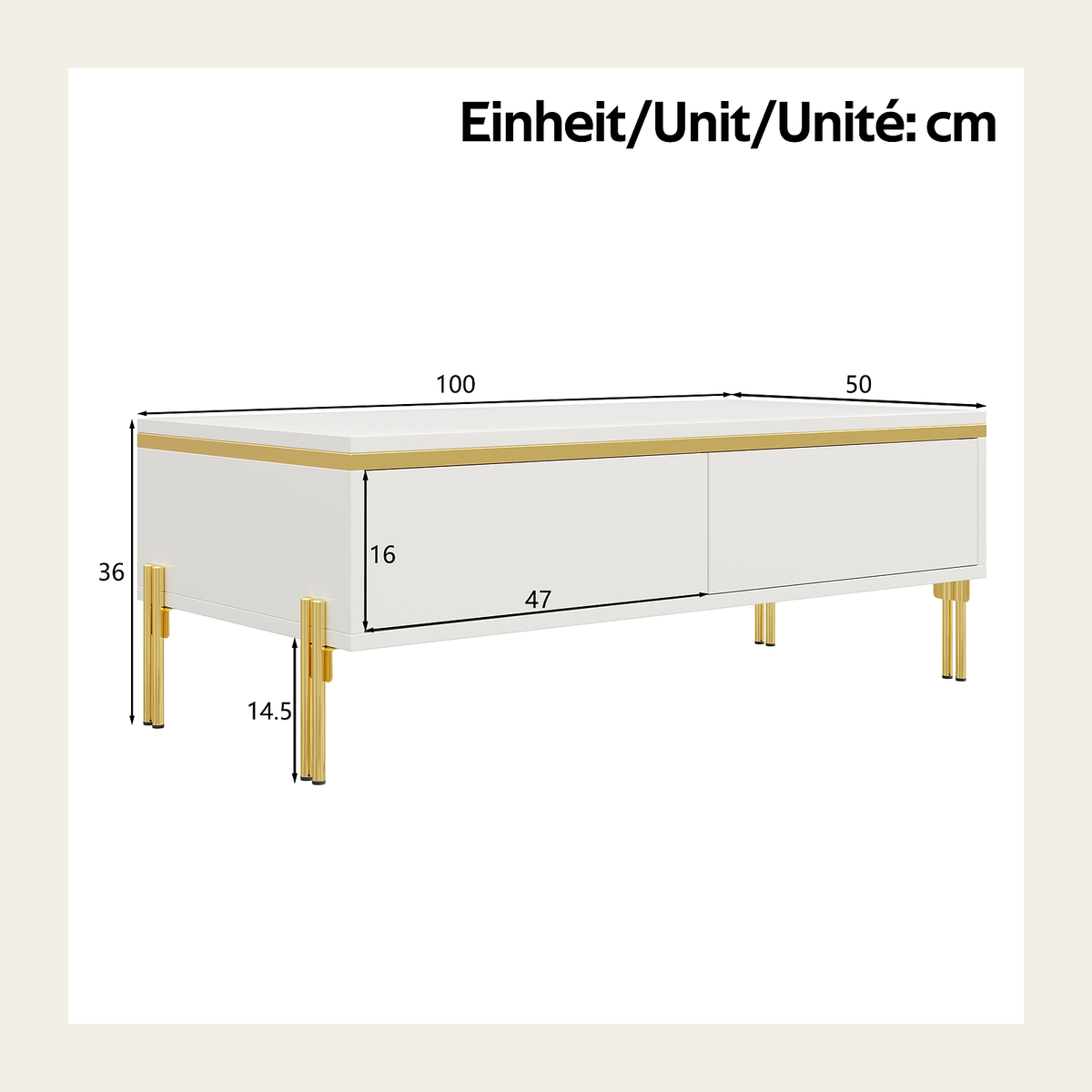 White High-Gloss Coffee Table with Storage – Rovenmere Home
