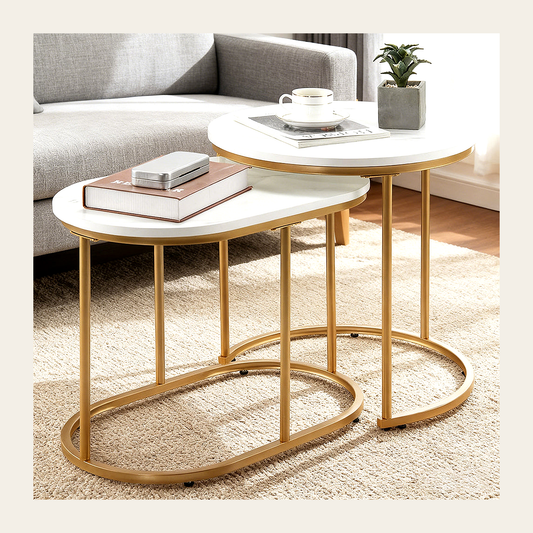 White Marble-Effect Nesting Tables – Set of 2 – Rovenmere Home