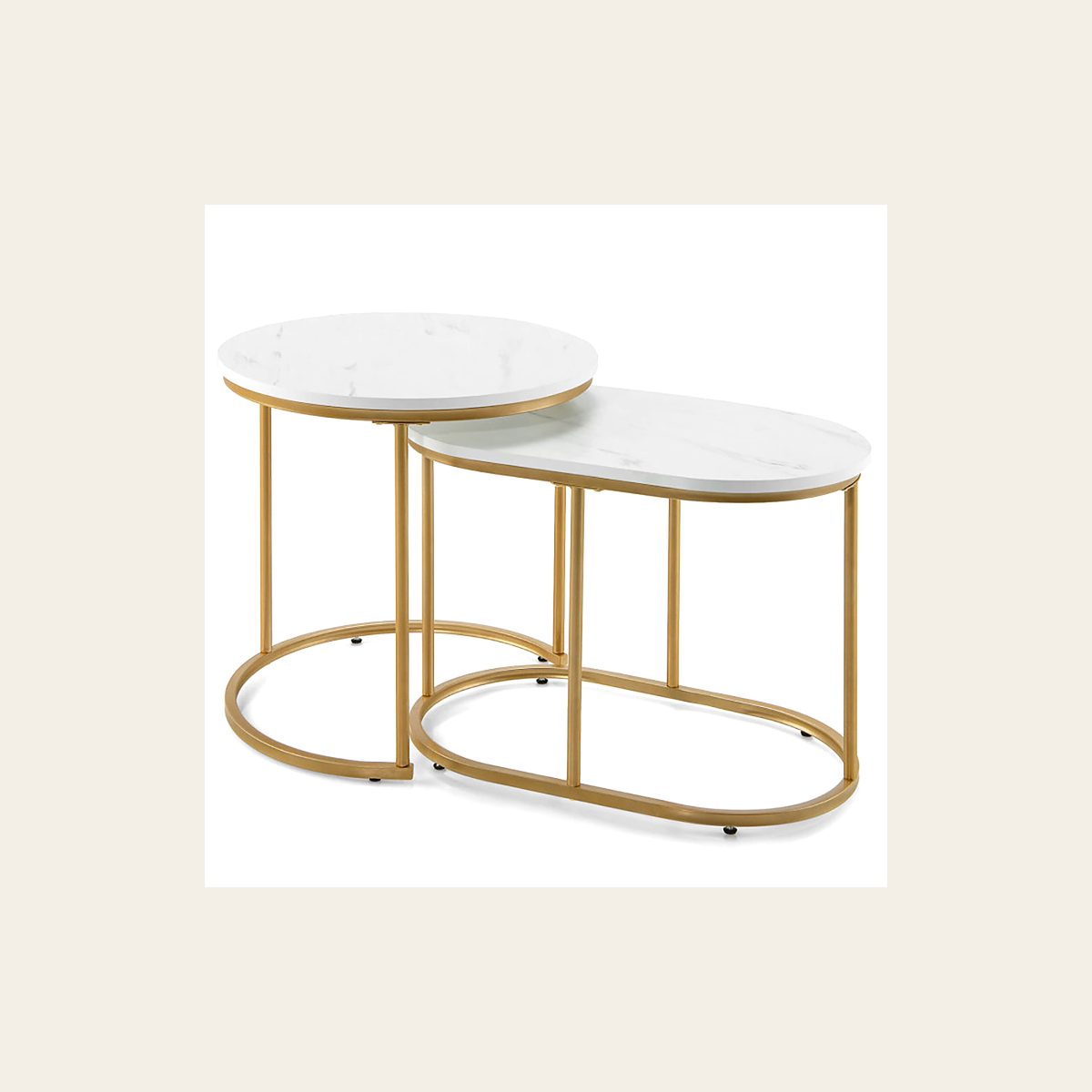 White Marble-Effect Nesting Tables – Set of 2 – Rovenmere Home