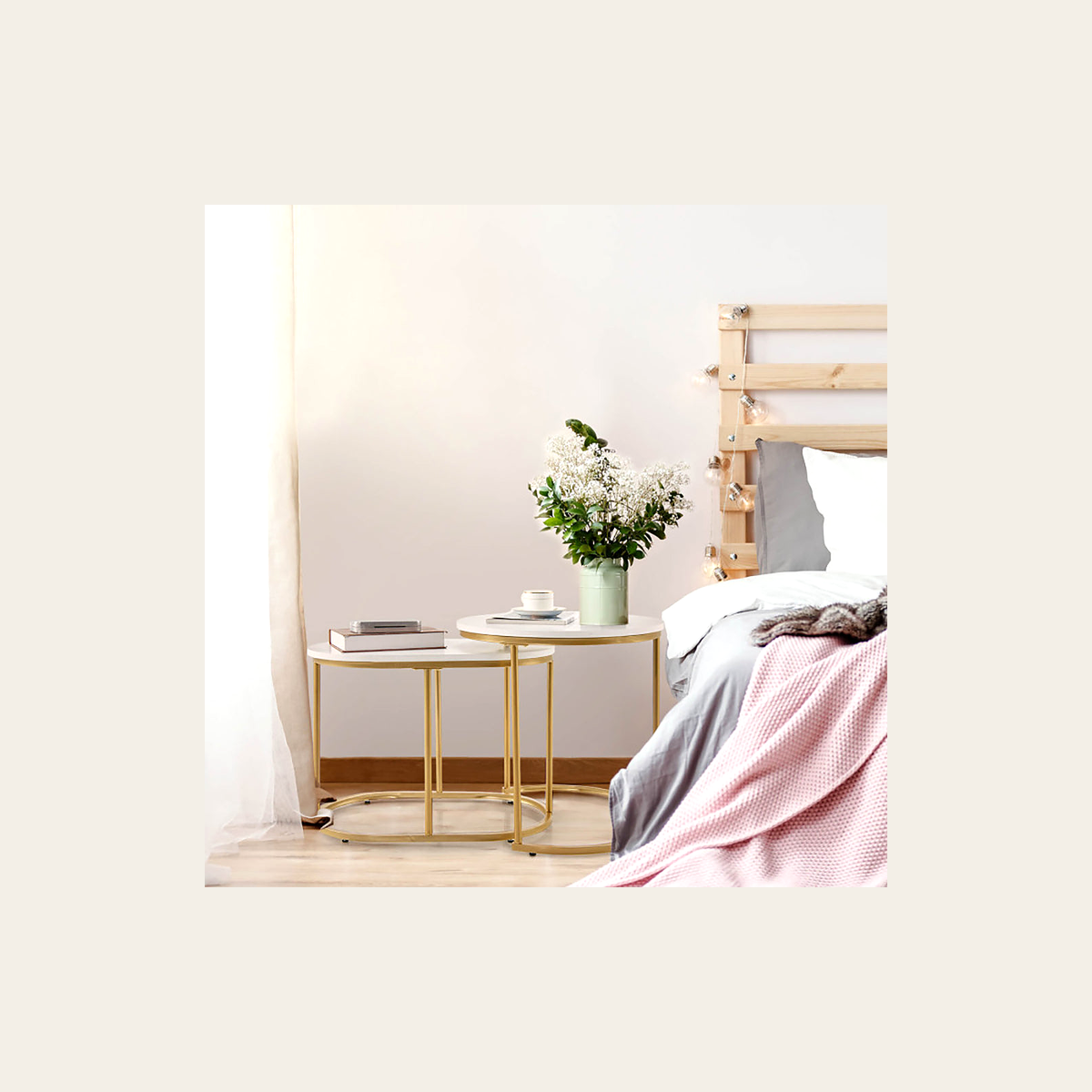 White Marble-Effect Nesting Tables – Set of 2 – Rovenmere Home