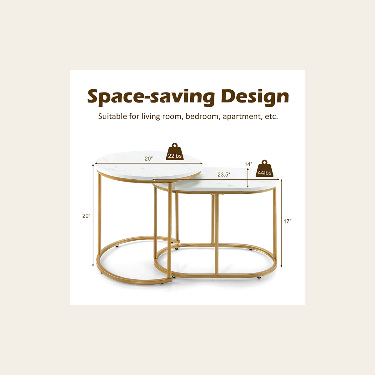 White Marble-Effect Nesting Tables – Set of 2 – Rovenmere Home